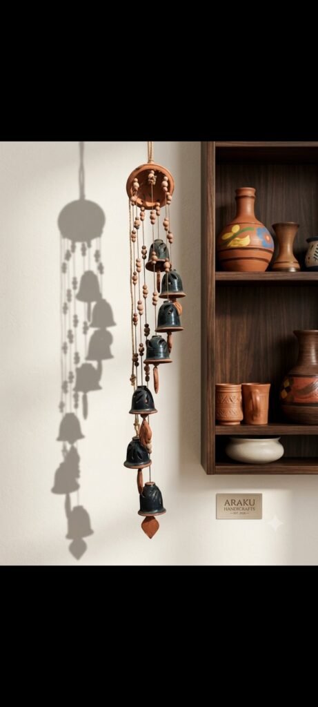 Handcrafted Terracotta Clay Bell Wind Chime / Wall Hanging (Decorative Hanging Bells for Home, Garden & Balcony)