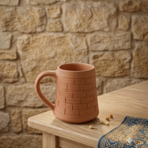 Handcrafted Terracotta Brick-Pattern Clay Mug (Eco-Friendly Coffee & Tea Mug)
