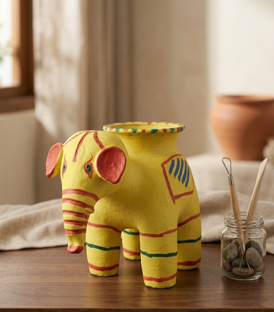 ​Traditional Handcrafted Clay Mini Elephant | Auspicious Wedding Decor